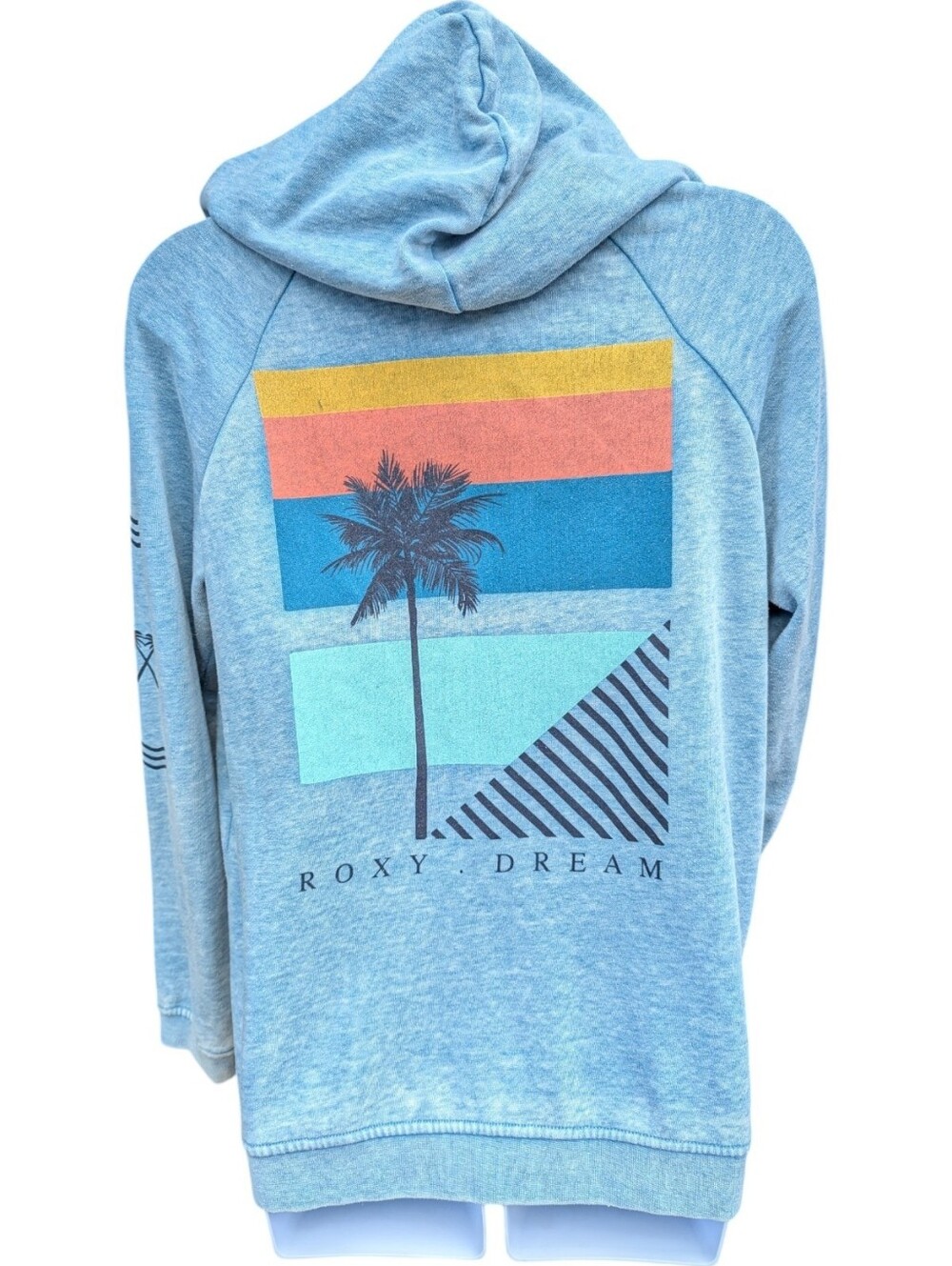 Roxy Light Blue Palm Block Graphic Zip Up Hoodie